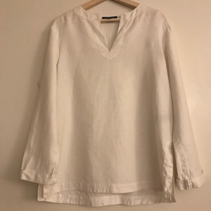 Ralph Lauren White Linen Top V-Neck Long Sleeve